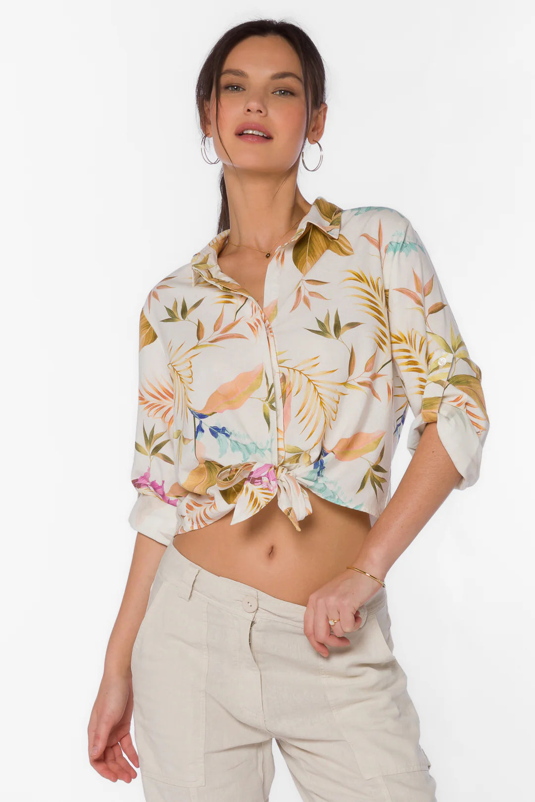 Velvet Heart Solange Vintage Tropical Shirt (Multi) Striped Floral Plaid
