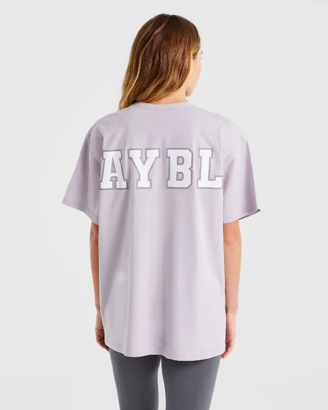 Varsity Statement Oversized T Shirt - Purple Elegant Classic Vintage