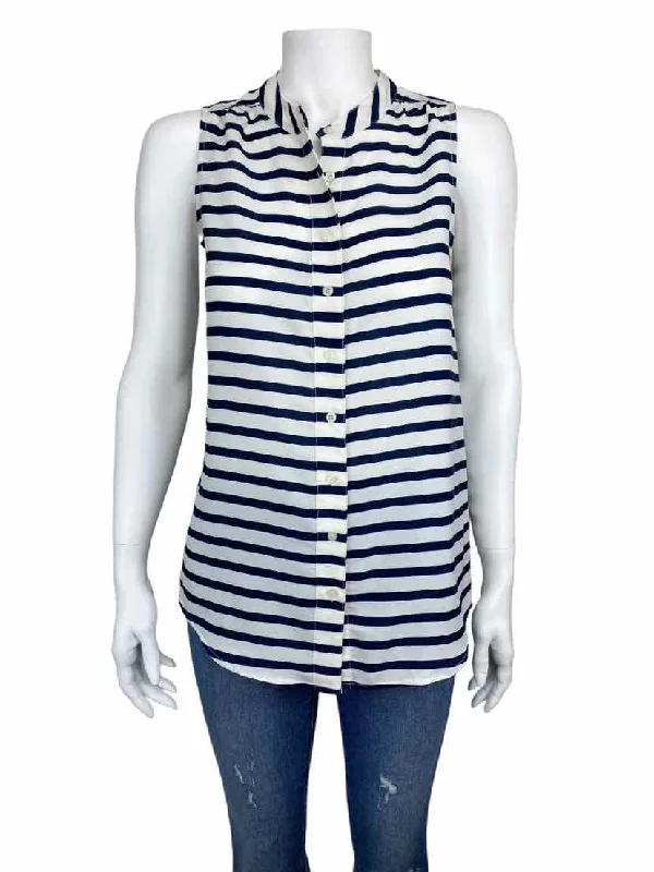 J. Crew Factory, Women's Sleeveless Striped Shirt, Navy/White, Size 00 Anti-Shrink Durable Soft