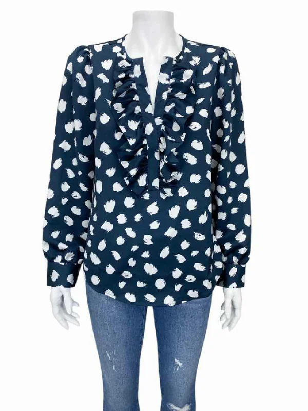 J. Crew Women's Spotted Ruffle Shirt Navy/Cream Size S Elasticated Padded Insulated