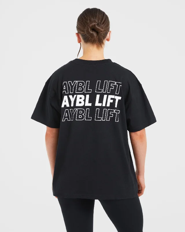 AYBL Lift Italic Oversized T Shirt - Black Chenille Blend Fleece Blend Nylon Blend