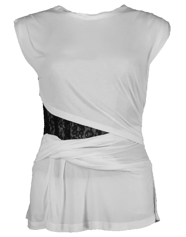 Lace Bustier T-Shirt Ribbed Striped Patterned