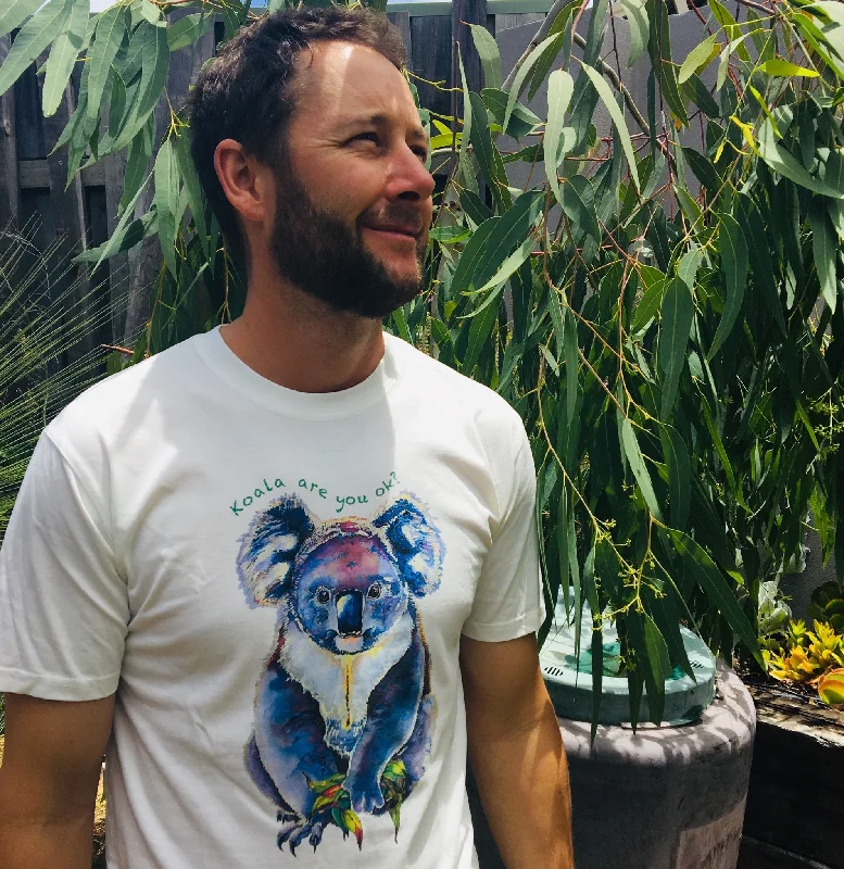 Men's Koala are you OK? 100% organic cotton T-shirt Ribbed Striped Patterned