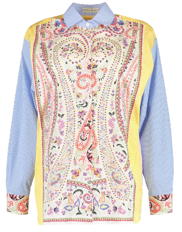 Paisley Print Woodstock Shirt Spandex Blend Rayon Blend Denim Blend