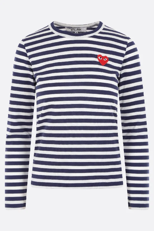 Heart logo patch cotton long-sleeves t-shirt Collared Crew Neck Turtle Neck