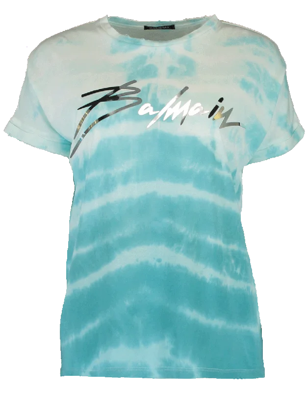 Tie Dye Balmain Logo T-Shirt Sequined Glittery Shiny