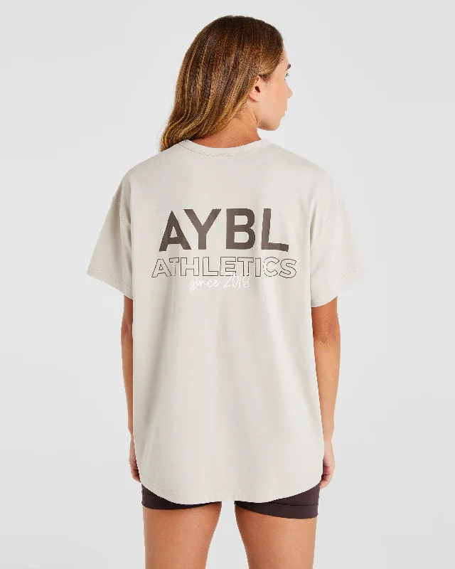 AYBL Athletics Oversized T Shirt - Beige Print Jacquard Patchwork