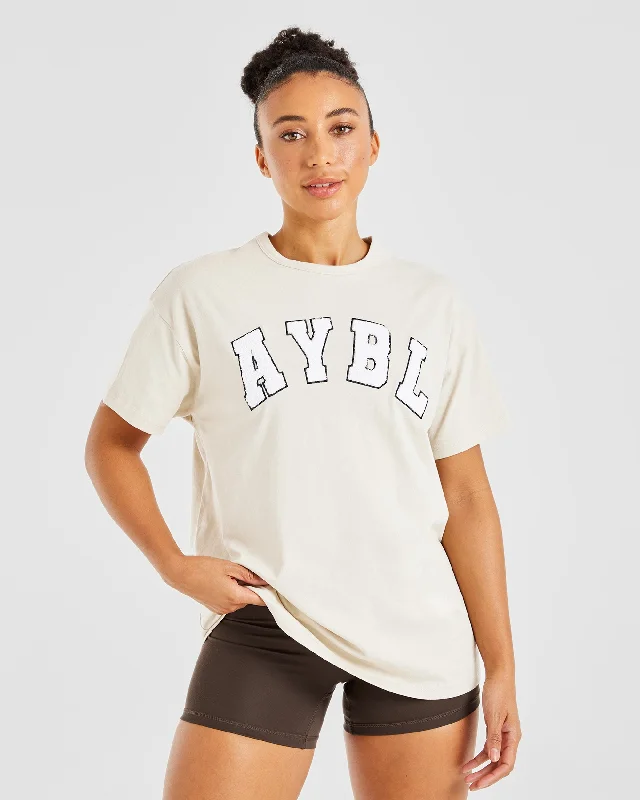 Varsity Fluffy Oversized T Shirt - Sand Houndstooth Herringbone Solid