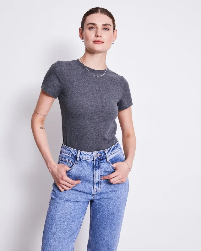 T-SHIRT PALOOMA DARK GREY GOTS V-Neck T-Shirt Long Sleeve Cotton