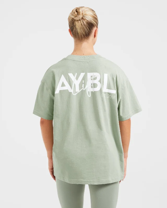 Lift Graphic Oversized T Shirt - Light Sage Spandex Blend Rayon Blend Denim Blend