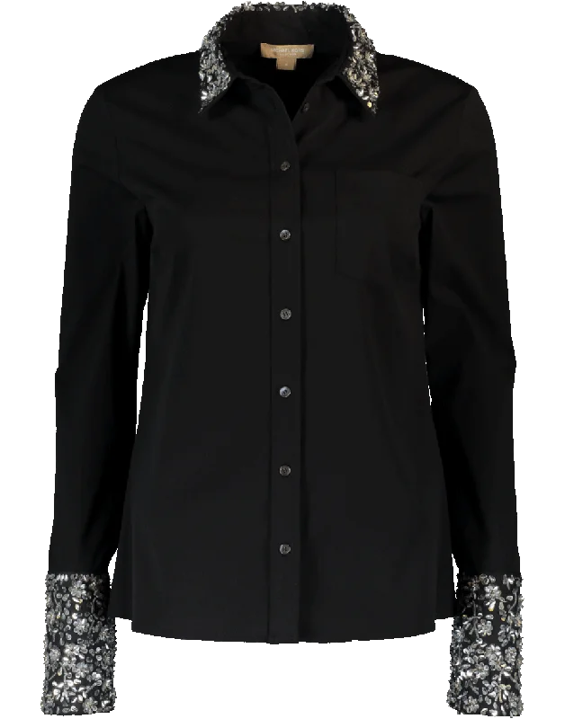 Embroidered French Cuff Shirt Chenille Blend Fleece Blend Nylon Blend