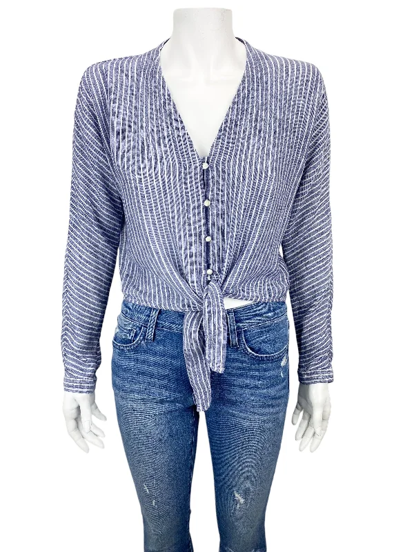 Rails Women's Sloane Tie-Front Shirt Terrenas Stripe Blue/White Size XS Plaid T-Shirt Polka Dot Checkered