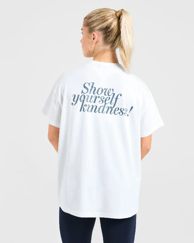Show Yourself Kindness Oversized T Shirt - Off White/Slate Polka Dot Checkered Tartan
