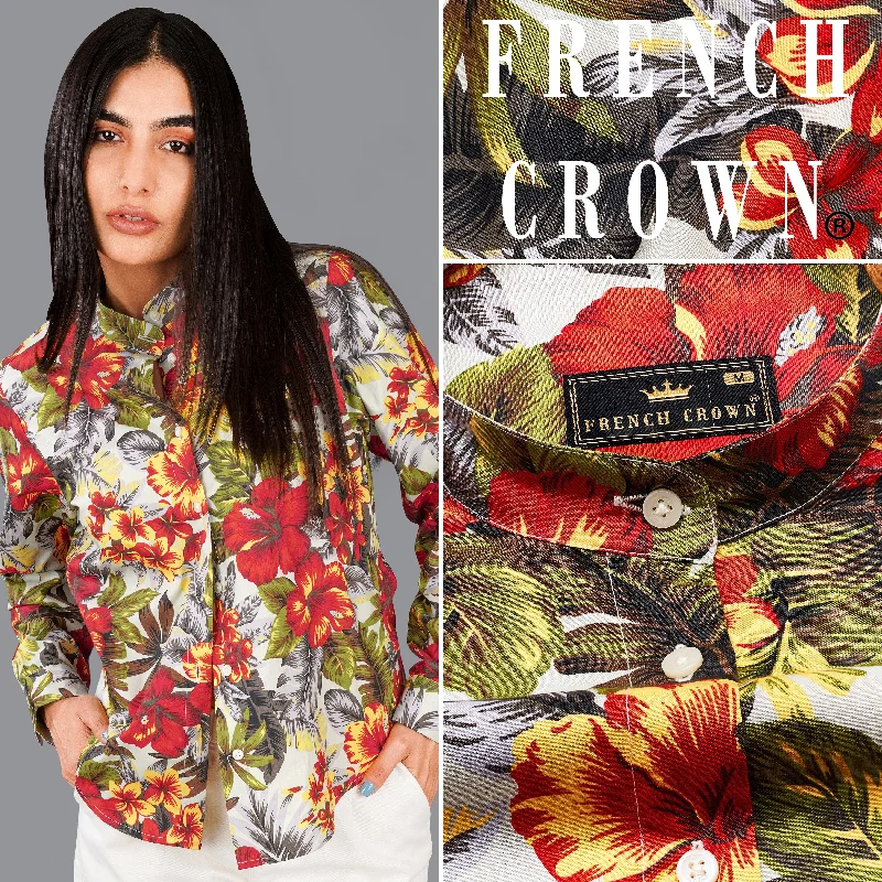 Jasper Red Multicolour Floral Printed Premium Cotton Shirt Anti-Pilling Machine Wash Handmade