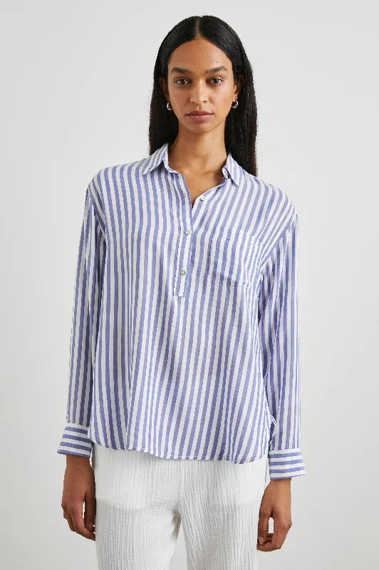 ELLE SHIRT - BLUE WHITE STRIPE Cotton Fabric Linen Fabric Terry Fabric