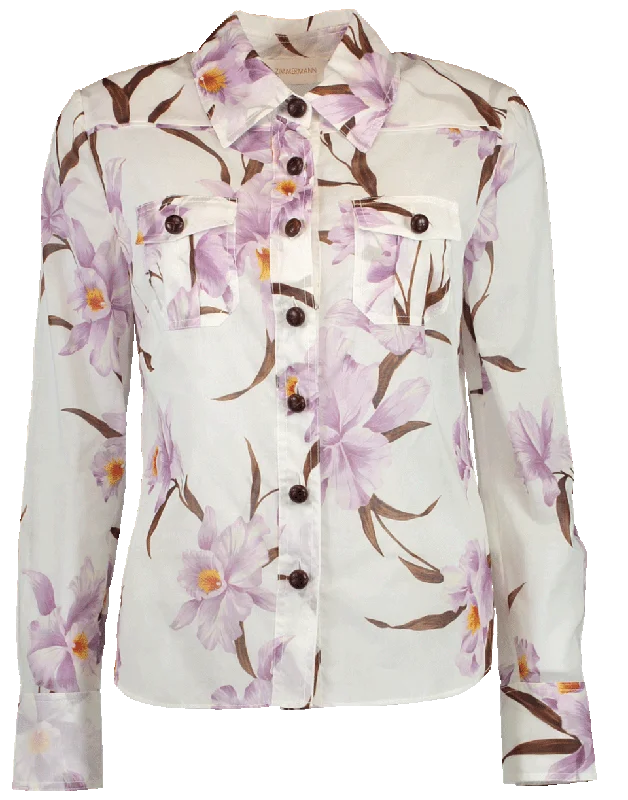 Corsage Orchid Print Shirt Modern Contemporary Chic