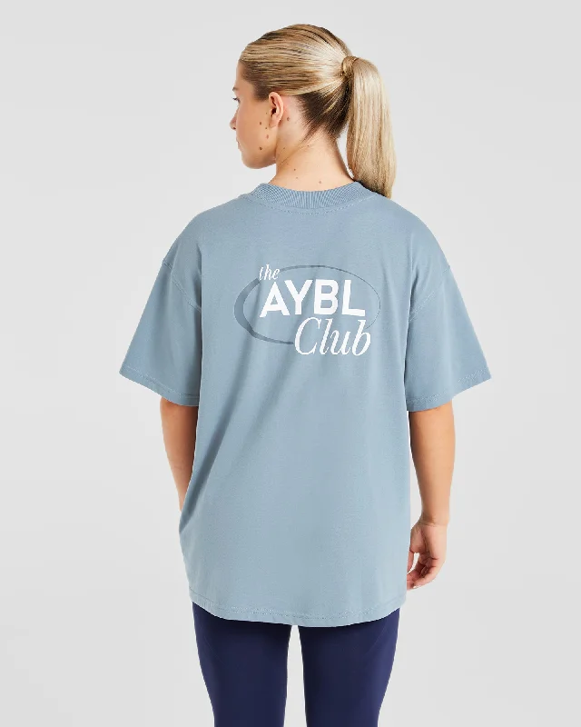 AYBL Club Oversized T Shirt - Vintage Blue Notch Collar Peter Pan Collar Cowl Neck