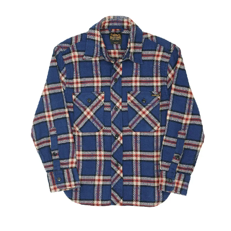 Long Sleeve Women's Boyfriend 2 Notch Flap Pocket Shirt / JAPANESE COTTON Flannel - Blue/White Rayon Fabric Velvet Fabric Corduroy Fabric