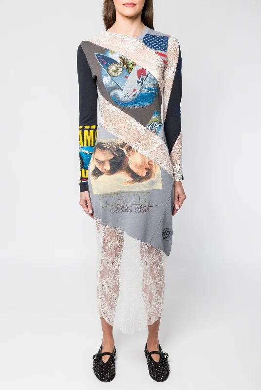 Marine Serre Upcycled T-Shirts and Lace T-Shirt Dress Notch Collar Peter Pan Collar Cowl Neck