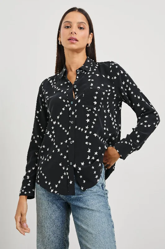 KATE SHIRT - BLACK STAR CHAIN Solid Color Striped Floral