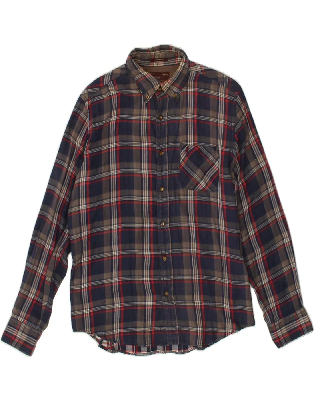 MARLBORO CLASSICS Mens Regular Fit Shirt Medium Navy Blue Check-- Chenille Brocade Lace