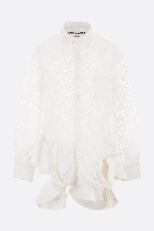 lace shirt with faux leather ruffles Silk Blend Satin Velvet
