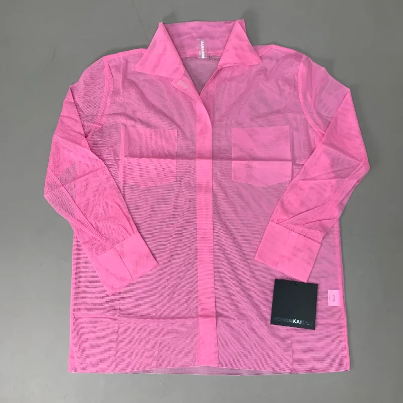 NORMA KAMALI Nk Shirt w/ Faux Pockets Sz XS/34 Candy Pink ST1236MS963966 Hooded Caped Shawl Collar