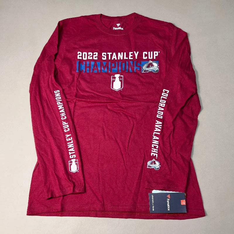 FANATICS 2022 Stanley Cup Champions Colorado Avalanche Long Sleeve T-shirt Sz M Burgundy 058N SC Champs (New) Satin Fabric Silk Fabric Chiffon Fabric