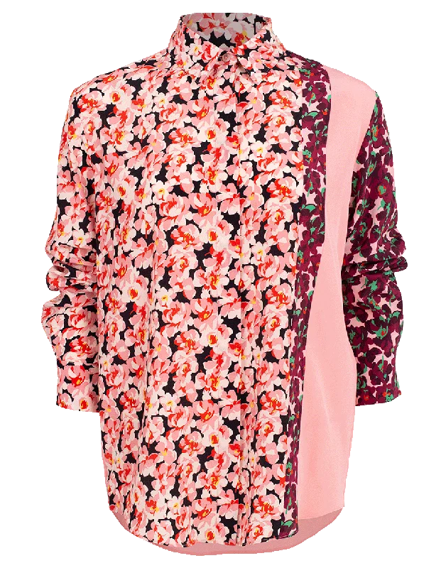 Blossom Print Shirt Hooded Caped Shawl Collar