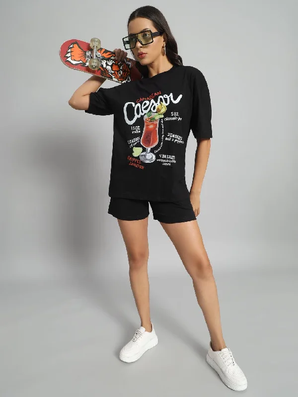 Canadian Caesar Oversized T-shirt and Shots Co-ord Set Handmade Hand-knitted Hand-woven
