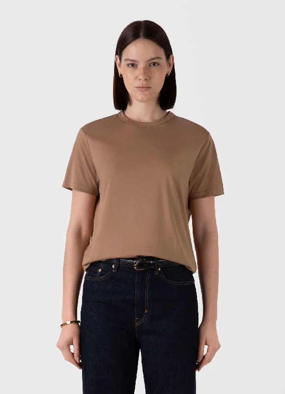 Women's Relaxed Fit T-shirt in Almond Graphic T-Shirt Round Neck Polyester