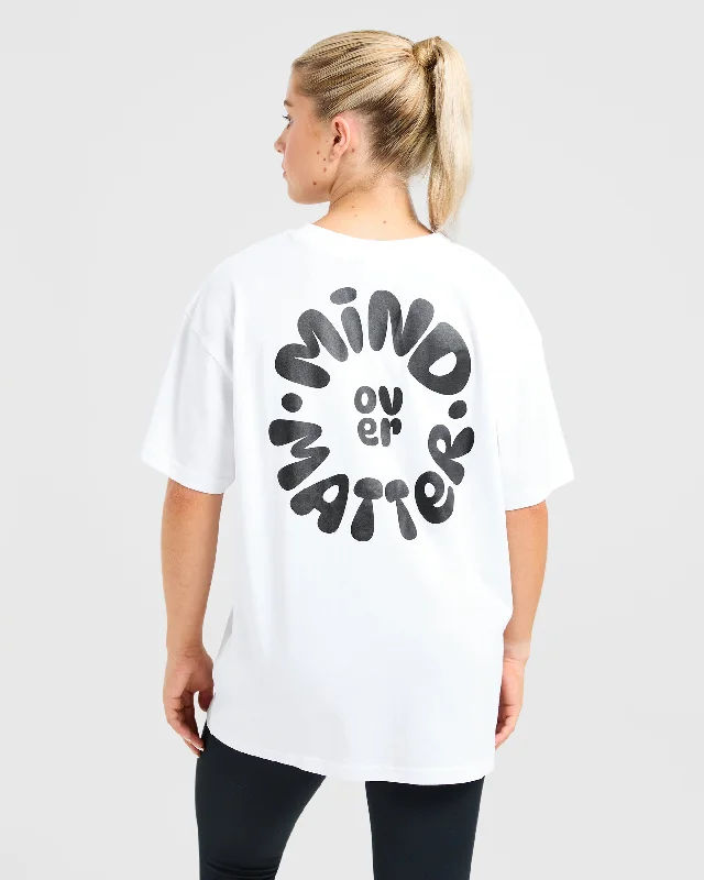 Mind Over Matter V2 Oversized T Shirt - White Asymmetrical Pockets Print
