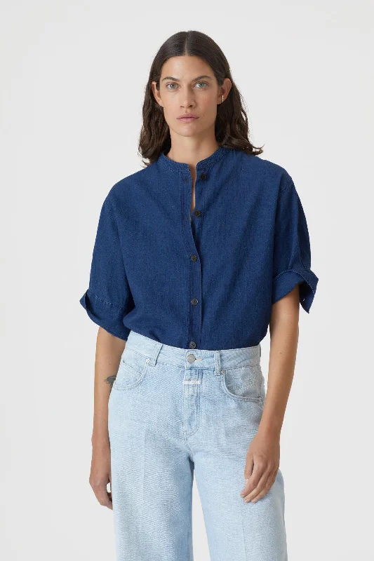 CLOSED WOMENS INDIGO SHIRT - DARK BLUE Real Fur Shearling Chenille