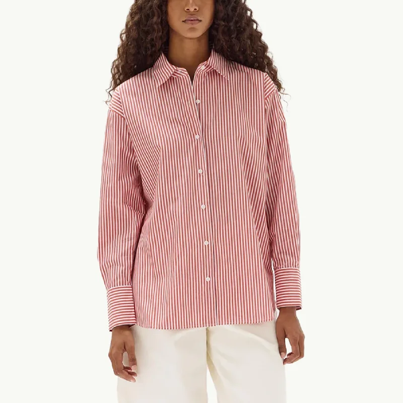 Signature Poplin Shirt - Papaya/White Stripe Chenille Blend Fleece Blend Nylon Blend