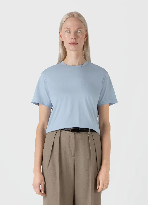 Women's Relaxed Fit T-shirt in Blue Mist Thin T-Shirt Open Front Quick Dry