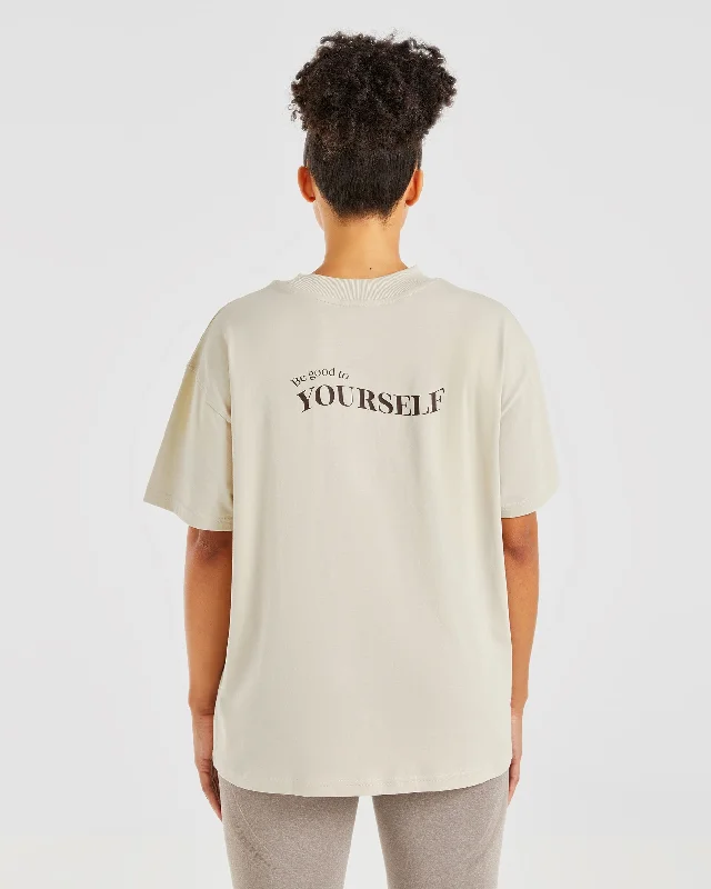 Be Good To Yourself Oversized T Shirt - Beige/Brown Elegant Classic Vintage