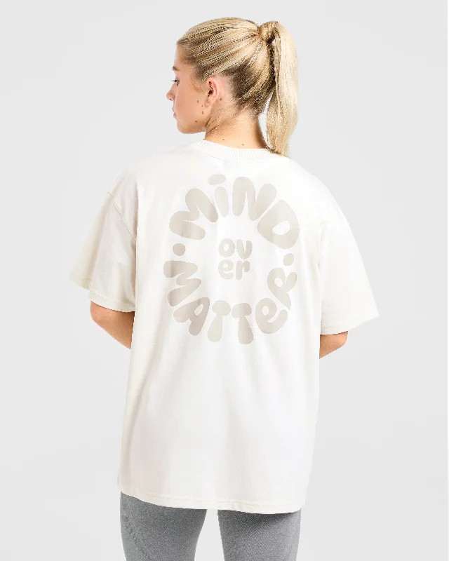 Mind Over Matter V2 Oversized T Shirt - Beige/Brown Ribbed T-Shirt High Neck Heavyweight