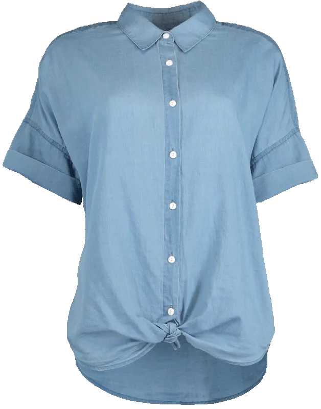 Tie Shirt V-Neck T-Shirt Long Sleeve Cotton