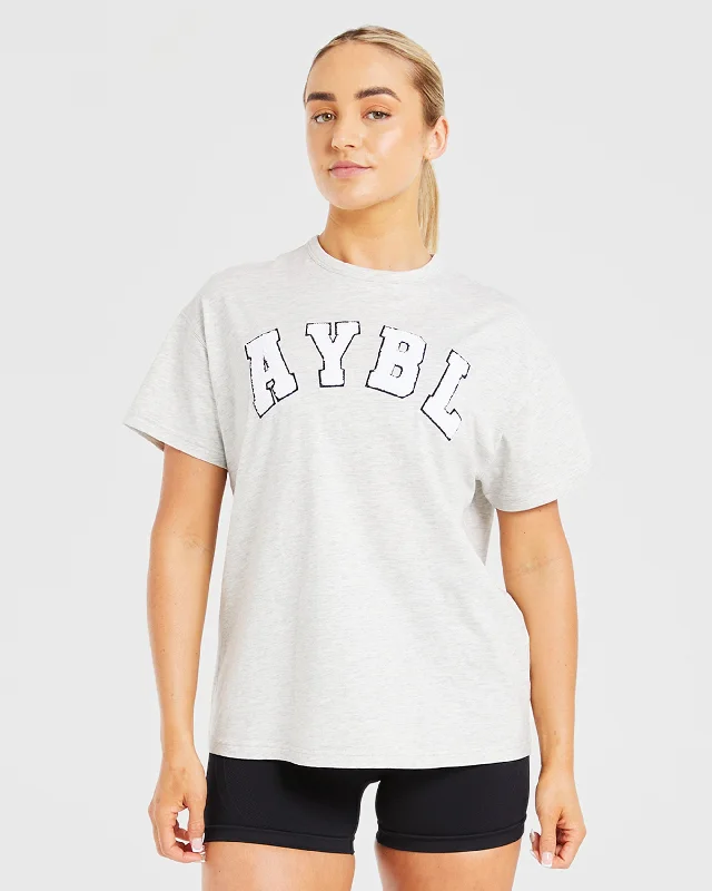 Varsity Fluffy Oversized T Shirt - Heather Grey Anti-Shrink Durable Soft