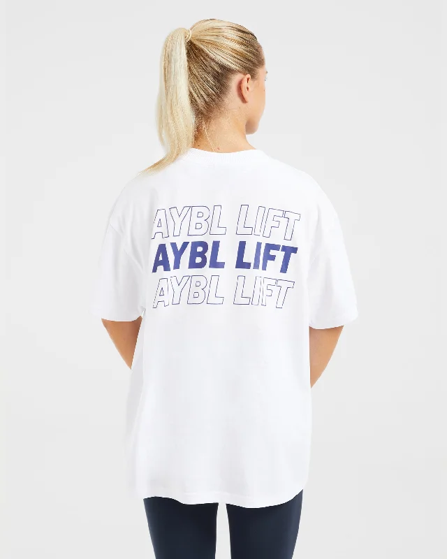 AYBL Lift Italic Oversized T Shirt - White/Navy Polka Dot Checkered Tartan