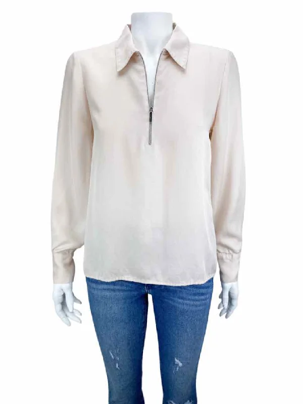 Club Monaco, Women's Zip Popover Shirt, Blush, Size S Graphic Embroidered Appliqued