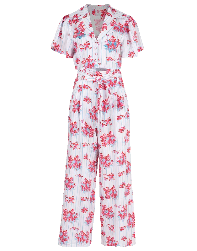 Floral Print Pant & Shirt Set Mesh Blend Leather Blend Suede Blend