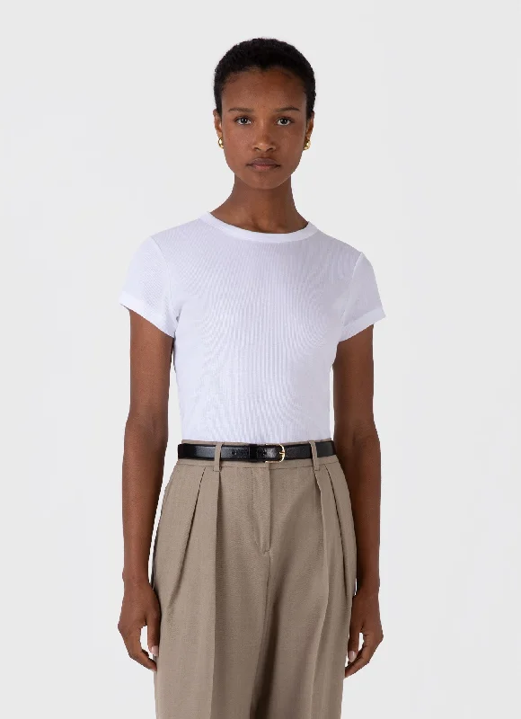Women's Ribbed T-shirt in White Ribbed T-Shirt High Neck Heavyweight