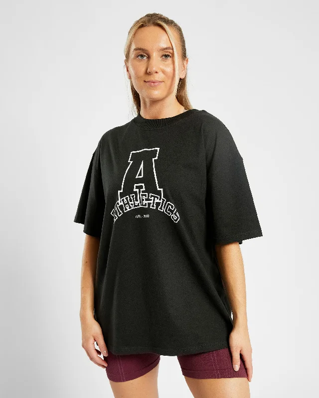 Athletics Varsity Oversized T Shirt - Black Lace Blend Ribbed Blend Corduroy Blend