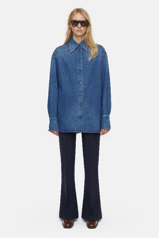 CLOSED WOMENS BOXY DENIM SHIRT - DARK BLUE Welt Pockets Slit Pockets Flap Pockets