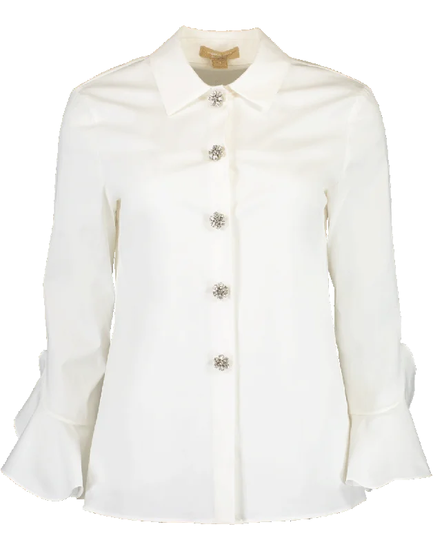 Jeweled Button Down Shirt Oversized T-Shirt Spandex breathable