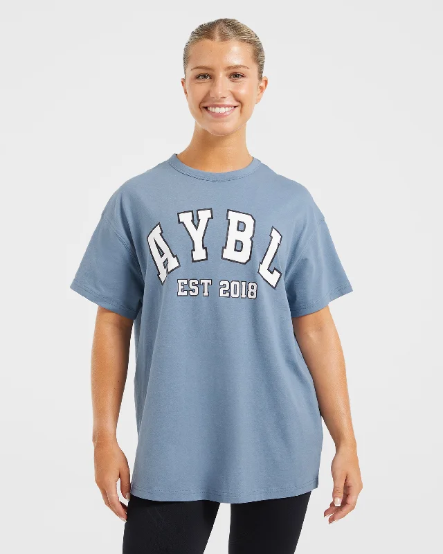 Varsity Oversized T Shirt - Blue Rayon Velvet Corduroy