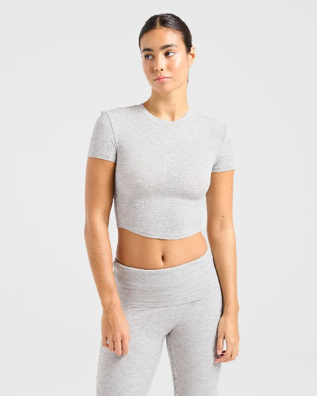Lounge Ribbed T Shirt - Grey Marl Striped Floral Plaid