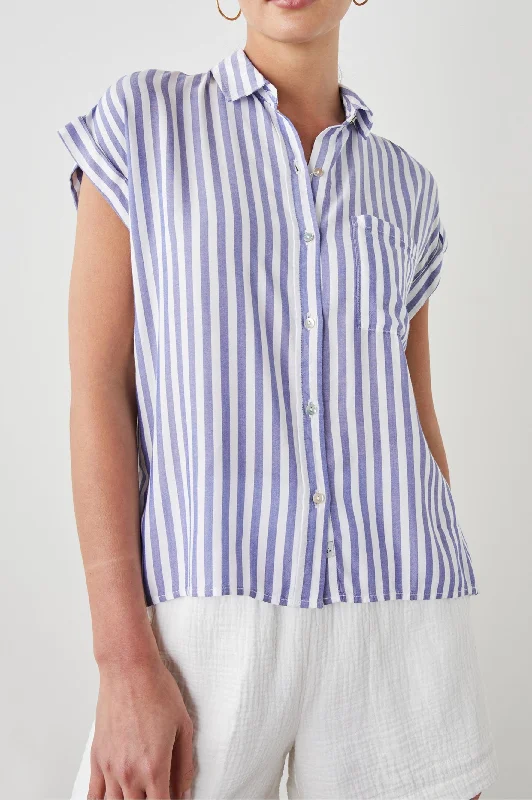 WHITNEY SHIRT - BLUE WHITE STRIPE Fleece Fabric Down Fabric Feather Fabric