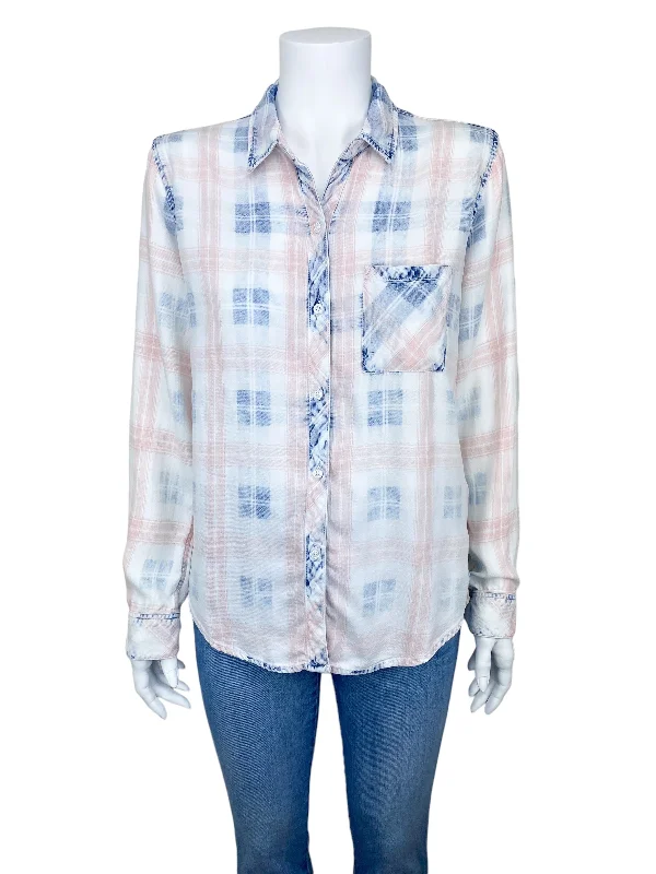 Rails Women's Hunter Plaid Tie Dye Shirt Pacific Indigo Pink Size S Cashmere Blend Cotton Blend Poly Blend